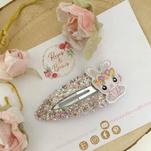 Load image into Gallery viewer, Easter Bunny Glitter and Felt large snap clip Grey and Pink