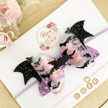 Load image into Gallery viewer, Bat Halloween Glitter Bow Headband or Clip
