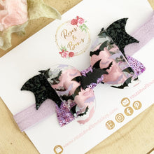 Load image into Gallery viewer, Bat Halloween Glitter Bow Headband or Clip