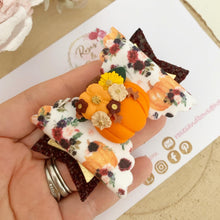 Load image into Gallery viewer, Autumn floral Pumpkin Hair Bow Headband or Clip