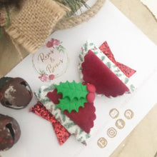 Load image into Gallery viewer, Christmas Holly Hair Bow Headband or Clip