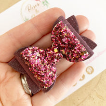 Load image into Gallery viewer, Berry Fall Glitter and leatherette Hair Bow Headband or Clip