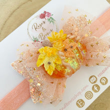 Load image into Gallery viewer, Orange Peach Pumpkin Tulle Glitter Bow Headband or Clip