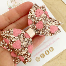Load image into Gallery viewer, Rose gold and pink heart Valentines Valentine’s Day hair Bow Headband or Clip