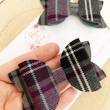 Load image into Gallery viewer, Grey and purple school tartan Headband or Clip