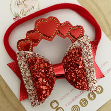 Load image into Gallery viewer, Valentines heart Hair Bow Clip or Headband