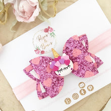 Load image into Gallery viewer, Valentine’s Unicorn Hair Bow Headband or Clip