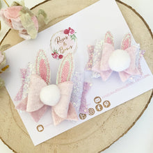 Load image into Gallery viewer, Easter Bunny Cotton Tail and Bunny Ears Hair Bow Headband or clip