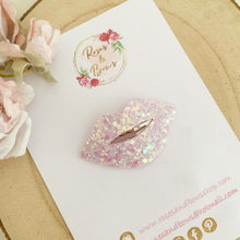 Load image into Gallery viewer, Valentines snap clip - lips glitter hair clip - red hair clip - fringe clip