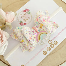 Load image into Gallery viewer, Rainbow Heart Glitter Valentine’s Day Hair Bow Headband or Clip