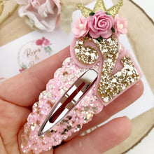Load image into Gallery viewer, Pink Birthday Snap Clip - Birthday Number Princess Snap Clip