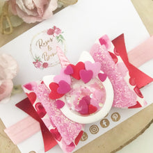 Load image into Gallery viewer, Valentine’s Unicorn Hair Bow Headband or Clip
