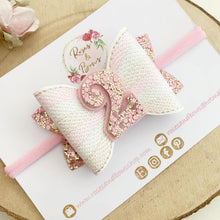 Load image into Gallery viewer, Pink & Gold Birthday Hair Bow - Birthday Headband - Birthday Hair Clip