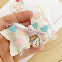 Load image into Gallery viewer, Rainbow Heart Charm Hair Bow Headband or clip