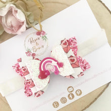 Load image into Gallery viewer, Valentine’s Day Rainbow Heart Love Letter Hair Bow Headband or Clip