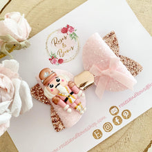 Load image into Gallery viewer, Christmas nutcracker Pink and Rose Gold Hair Bow Clip or Headband