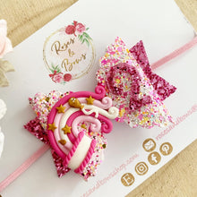 Load image into Gallery viewer, Pink and Gold Rainbow Birthday Hair Bow - Birthday Headband - Birthday Hair Clip