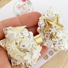 Load image into Gallery viewer, White and Gold Fawn and Moon Hair Bow Headband or Clip