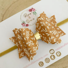 Load image into Gallery viewer, Mustard floral Hair Bow Headband or Clip