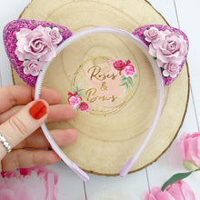 Load image into Gallery viewer, Purple glitter cat ears headband