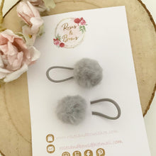 Load image into Gallery viewer, Grey Pom Pom Faux Fur Bobble Hair Ties Set of 2