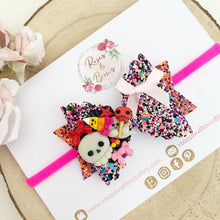 Load image into Gallery viewer, Trick or Treat Candy Corn Glitter Bow Headband or Clip