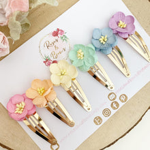 Load image into Gallery viewer, Rainbow cherry blossom snap clips - cherry blossom fringe clips