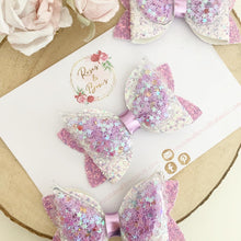 Load image into Gallery viewer, Purple Sequin Wings Glitter Hair Bow Headband or Clip