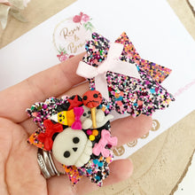 Load image into Gallery viewer, Trick or Treat Candy Corn Glitter Bow Headband or Clip