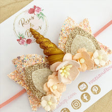 Load image into Gallery viewer, Unicorn horn crown Glitter Hair Bow Headband or Clip