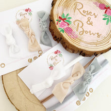 Load image into Gallery viewer, Velvet knot hair bow headband or clip set - white, grey abs nude