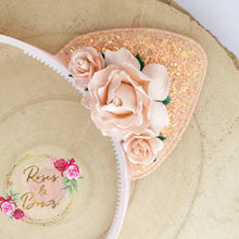Load image into Gallery viewer, Peach glitter cat ears headband