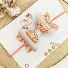 Load image into Gallery viewer, Peach blush and rose gold Personalised Name Hair Bow Headband or Clip