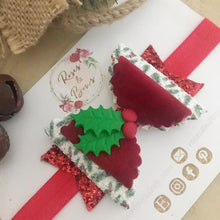 Load image into Gallery viewer, Christmas Holly Hair Bow Headband or Clip