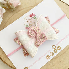 Load image into Gallery viewer, Pink & Gold Birthday Hair Bow - Birthday Headband - Birthday Hair Clip