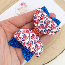 Load image into Gallery viewer, Coronation Union Jack Glitter Bow Headband or Clip