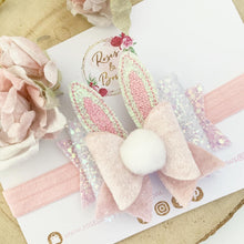 Load image into Gallery viewer, Easter Bunny Cotton Tail and Bunny Ears Hair Bow Headband or clip