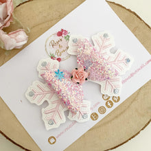 Load image into Gallery viewer, Pink Snowflake Hair Bow Clip or Headband