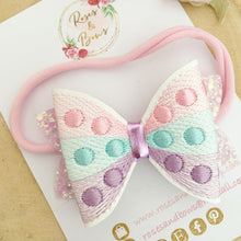 Load image into Gallery viewer, Rainbow Pop It Embroidered Leatherette and Glitter Bow Headband or Clip