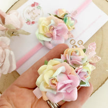Load image into Gallery viewer, Rainbow flower nylon headband or alligator clip