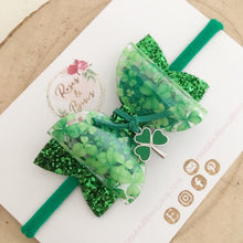 Load image into Gallery viewer, St Patrick’s Day Charm Hair Bow Headband or Clip