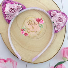 Load image into Gallery viewer, Purple glitter cat ears headband