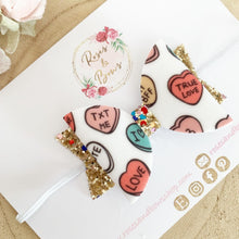 Load image into Gallery viewer, Love Heart Hair Bow - conversation candy Headband or Clip