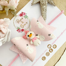 Load image into Gallery viewer, Pink Snowman Hair Bow Clip or Headband