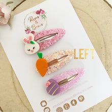 Load image into Gallery viewer, Easter scalloped snap clip set - Easter bunny, carrot and egg set