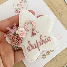 Load image into Gallery viewer, Pink & White Personalised Birthday Badge - Birthday Glitter Badge