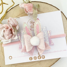 Load image into Gallery viewer, Easter Bunny Cotton Tail and Bunny Ears Hair Bow Headband or clip