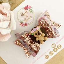 Load image into Gallery viewer, Hedgehog rose gold Autumn Fall Glitter Bow Headband or Clip