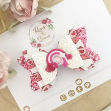 Load image into Gallery viewer, Valentine’s Day Rainbow Heart Love Letter Hair Bow Headband or Clip