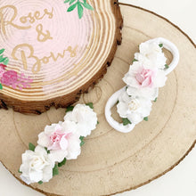 Load image into Gallery viewer, White and pink rose flower headband or clip